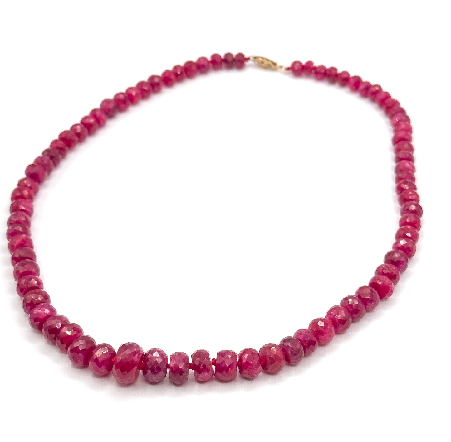 Vintage Ruby Rondelle Bead Necklace in 14K Yellow Gold
