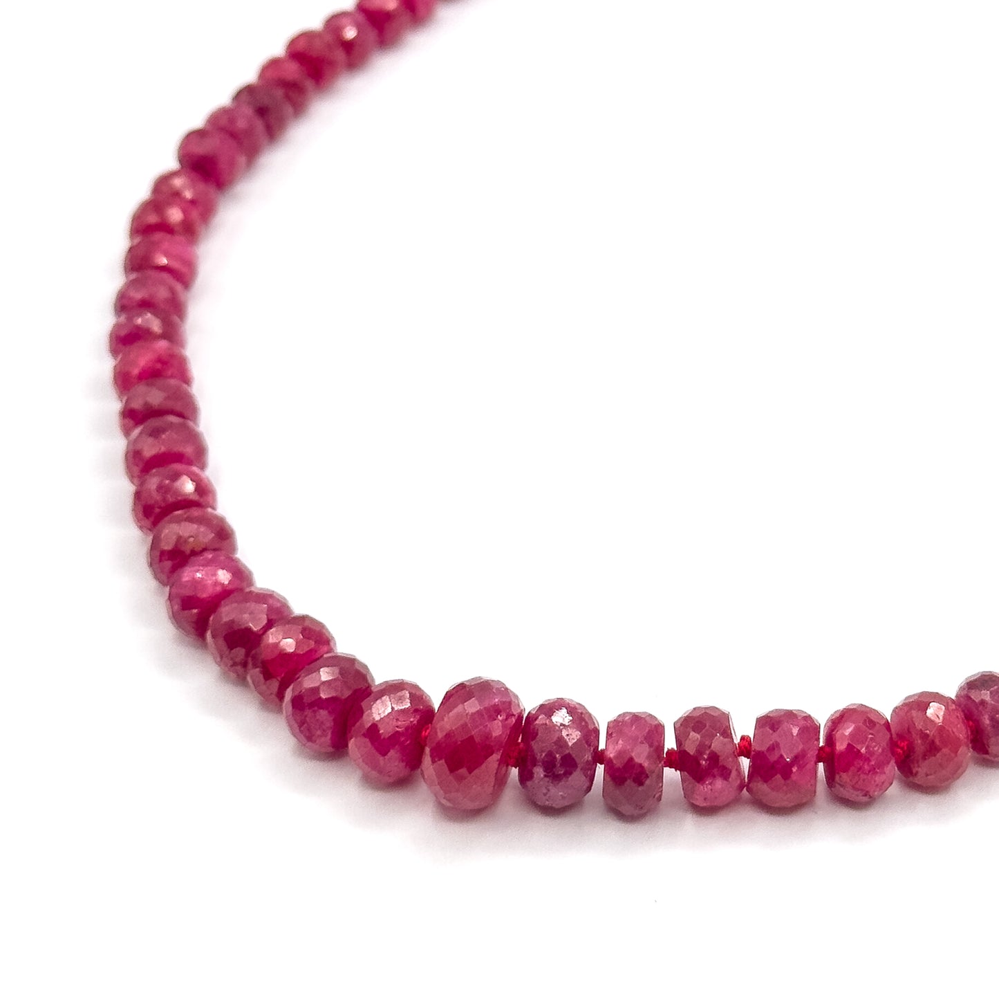 Vintage Ruby Rondelle Bead Necklace in 14K Yellow Gold