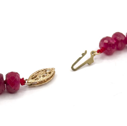 Vintage Ruby Rondelle Bead Necklace in 14K Yellow Gold