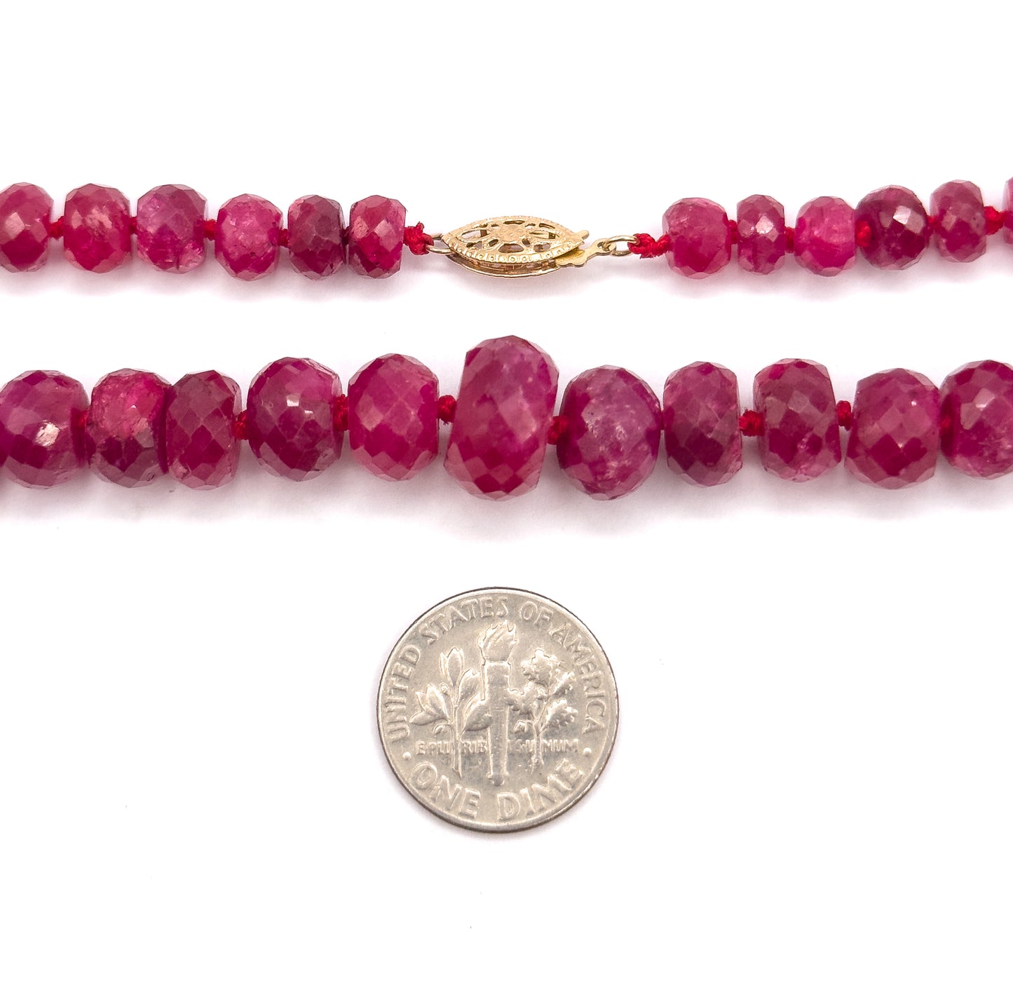 Vintage Ruby Rondelle Bead Necklace in 14K Yellow Gold