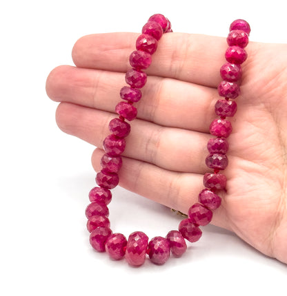 Vintage Ruby Rondelle Bead Necklace in 14K Yellow Gold
