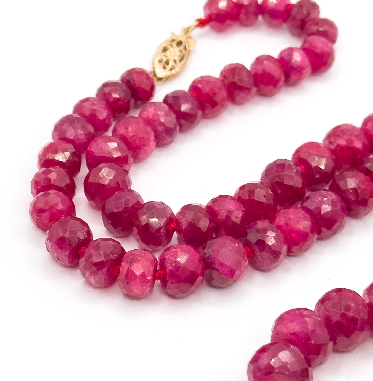 Vintage Ruby Rondelle Bead Necklace in 14K Yellow Gold