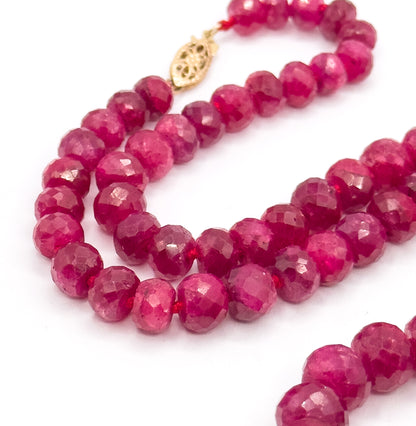 Vintage Ruby Rondelle Bead Necklace in 14K Yellow Gold