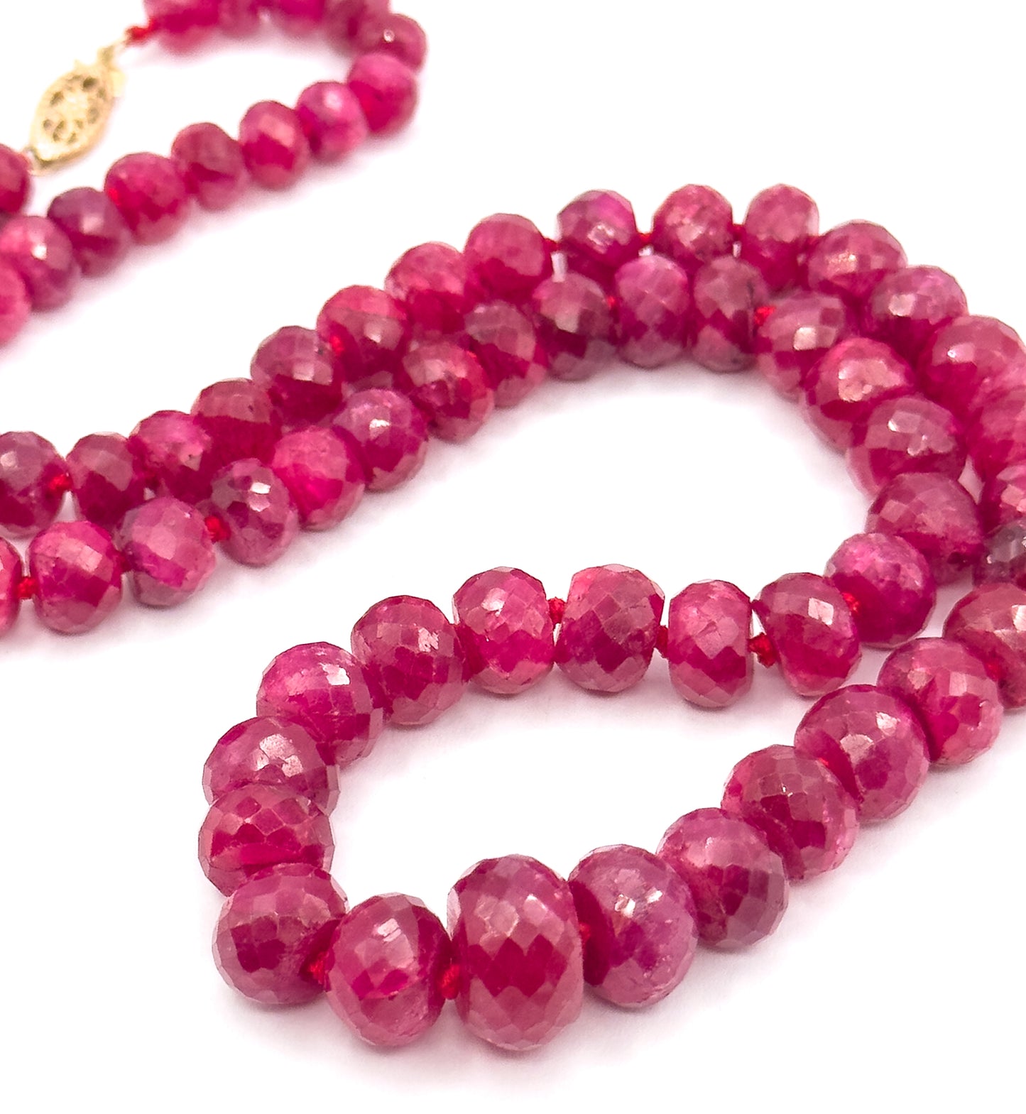 Vintage Ruby Rondelle Bead Necklace in 14K Yellow Gold