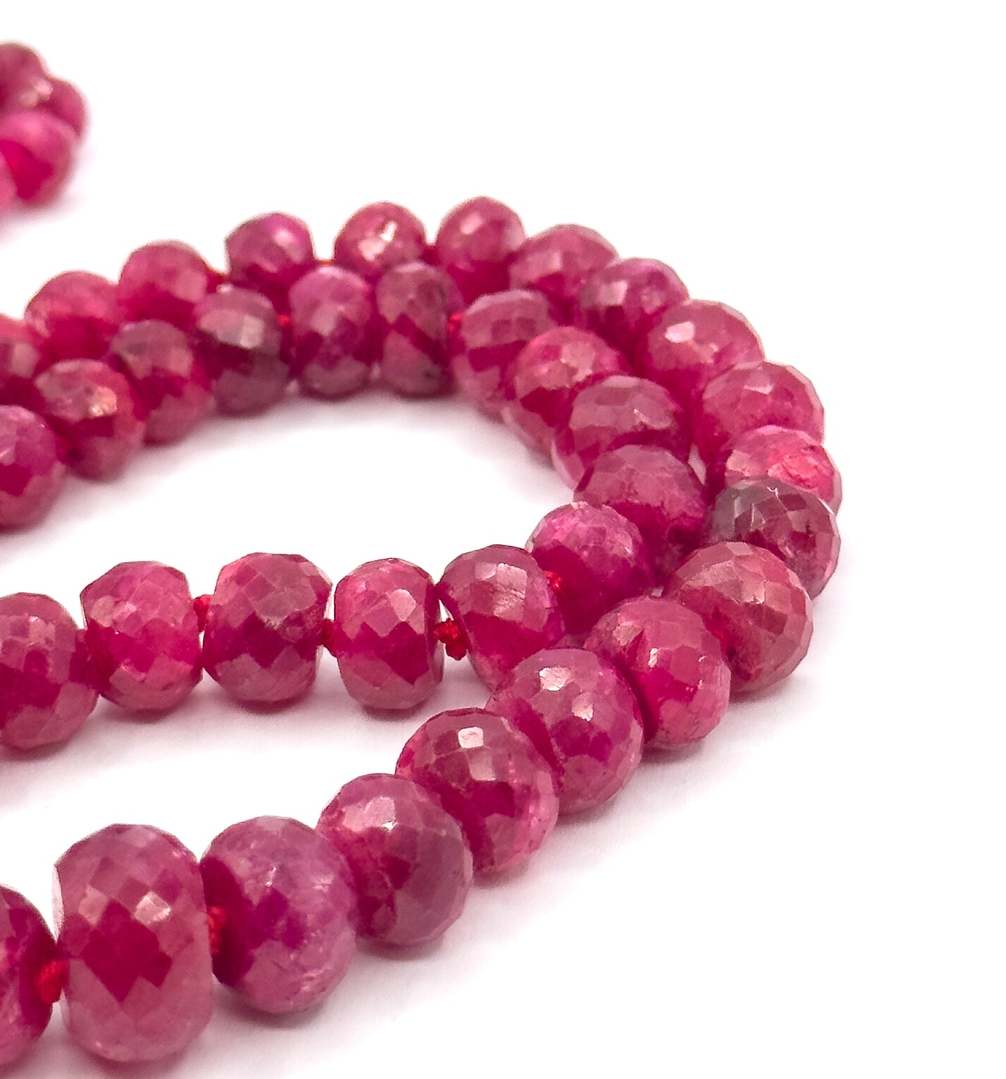 Vintage Ruby Rondelle Bead Necklace in 14K Yellow Gold