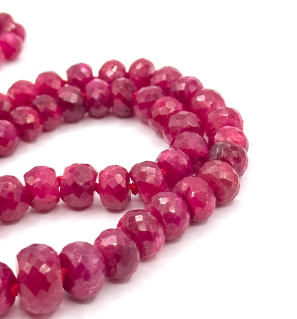 Vintage Ruby Rondelle Bead Necklace in 14K Yellow Gold