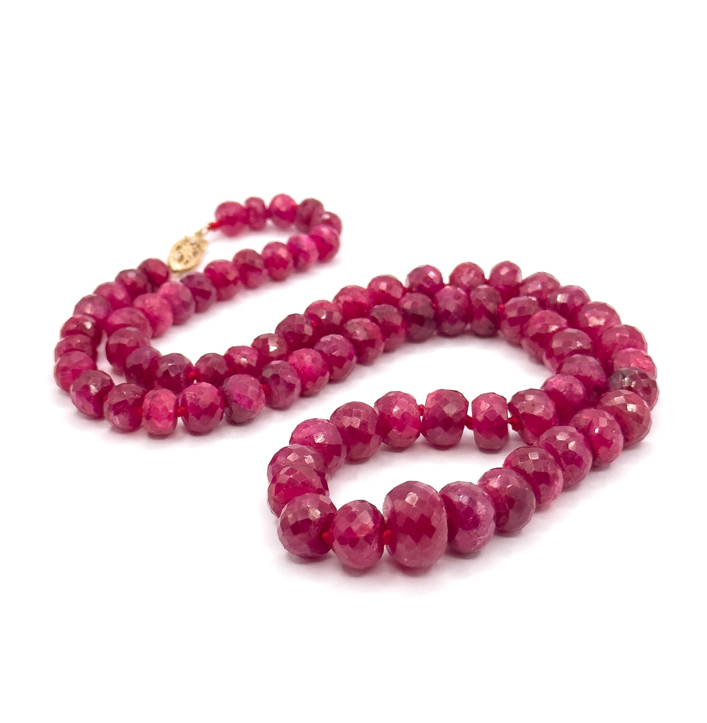 Vintage Ruby Rondelle Bead Necklace in 14K Yellow Gold