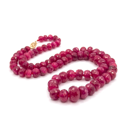 Vintage Ruby Rondelle Bead Necklace in 14K Yellow Gold