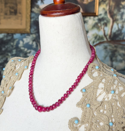 Vintage Ruby Rondelle Bead Necklace in 14K Yellow Gold