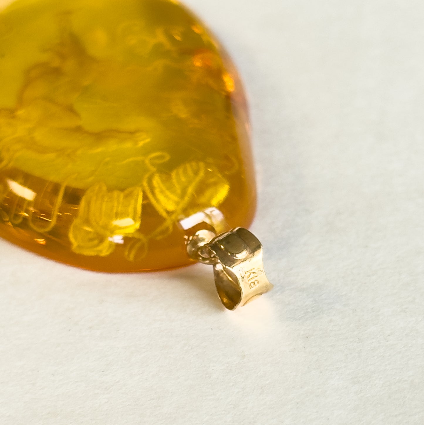 Hand Carved Amber Equestrian Horse Pendant with 18K Gold Bail