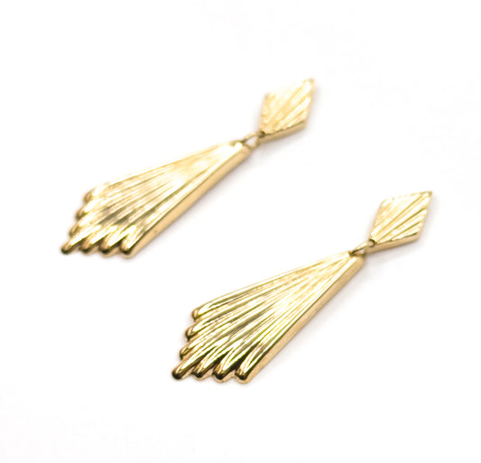 Vintage Fan Stud Drop Earrings in Gold
