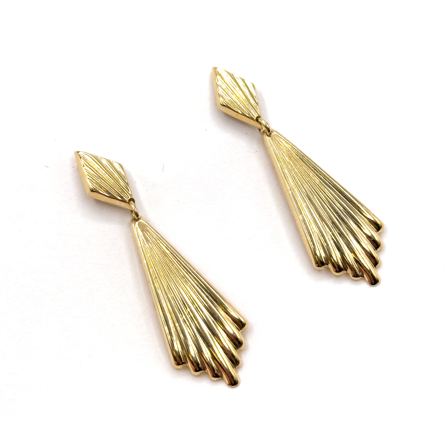 Vintage Fan Stud Drop Earrings in Gold