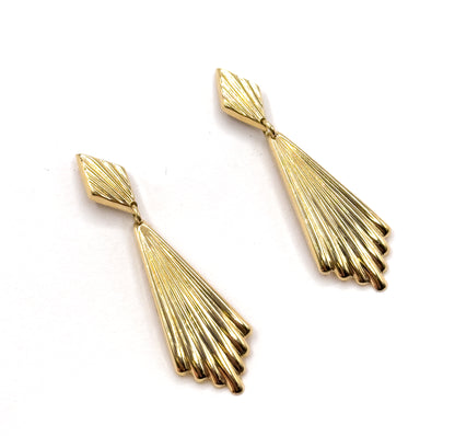 Vintage Fan Stud Drop Earrings in Gold