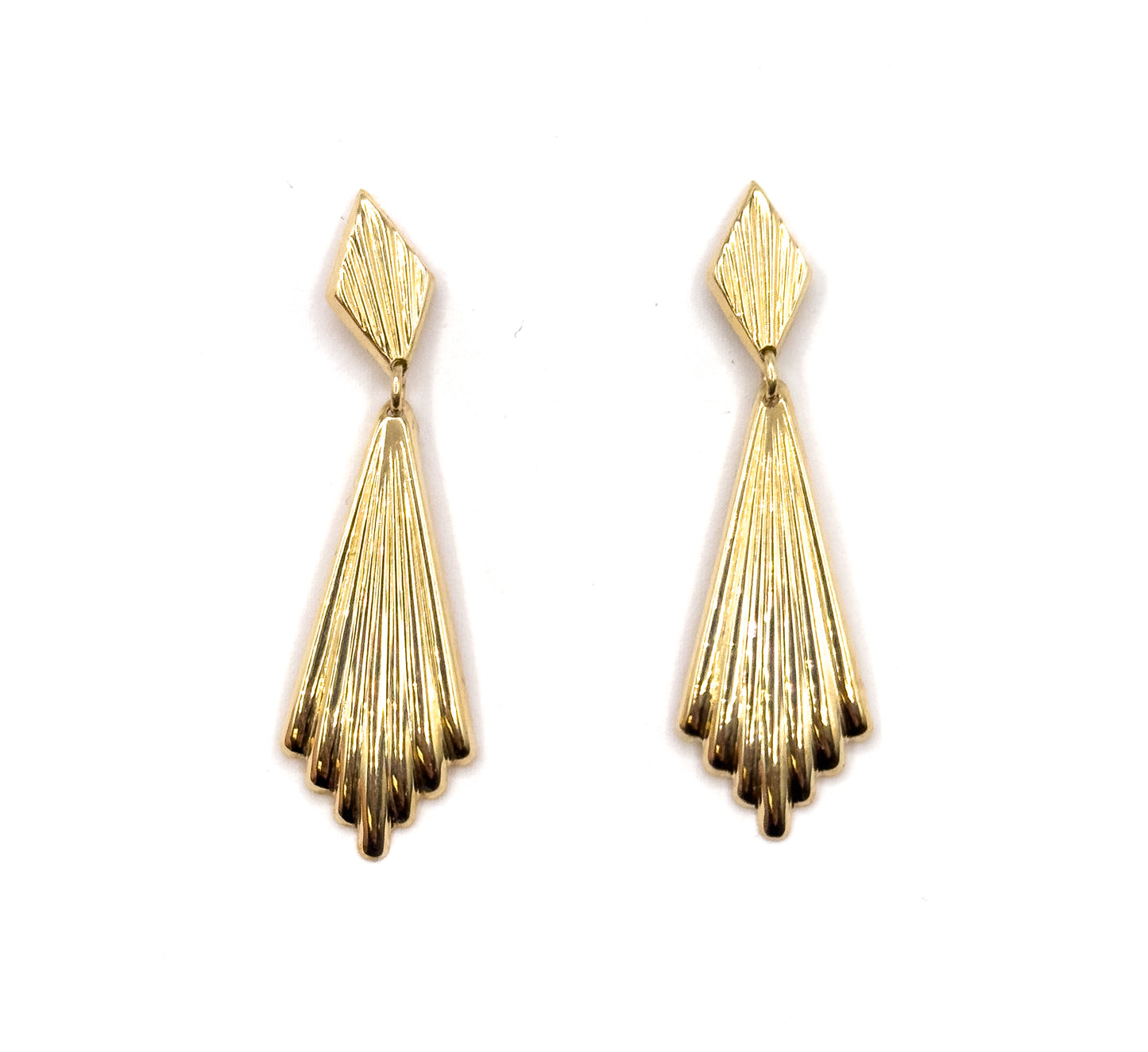 Vintage Fan Stud Drop Earrings in Gold