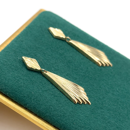 Vintage Fan Stud Drop Earrings in Gold