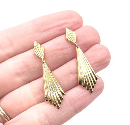 Vintage Fan Stud Drop Earrings in Gold