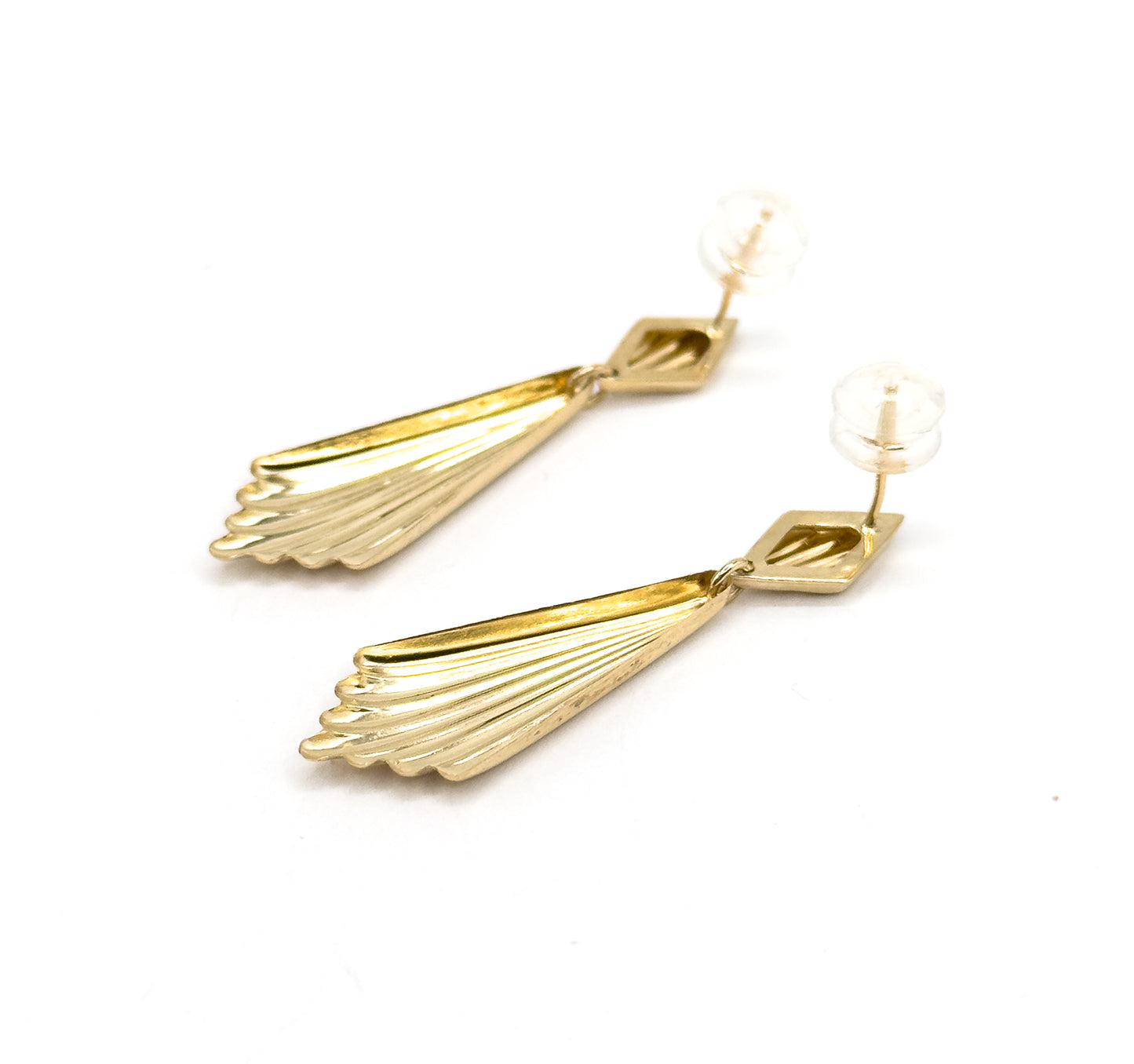 Vintage Fan Stud Drop Earrings in Gold