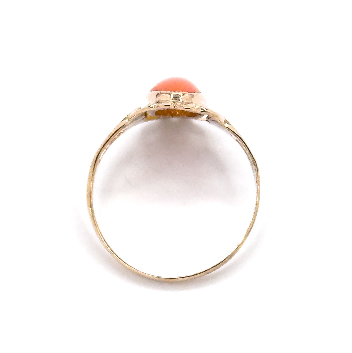Mid-Century Coral Cabochon Ring in Gold