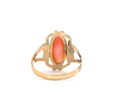Mid-Century Coral Cabochon Ring in Gold