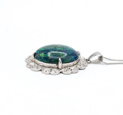 Vintage Black Opal Pendant Necklace in Platinum w GIA report