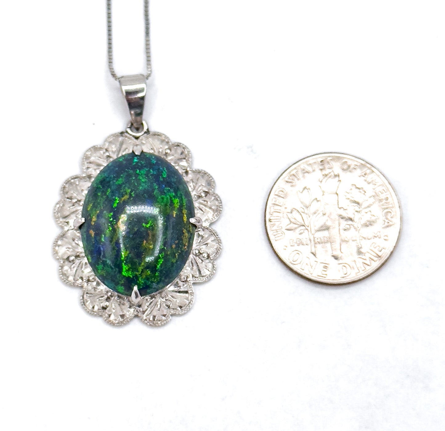 Vintage Black Opal Pendant Necklace in Platinum w GIA report