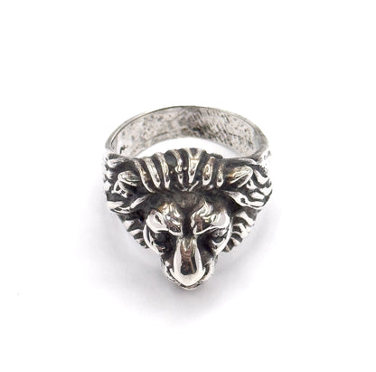 Vintage Leo Lion's Head Ring in Sterling Silver
