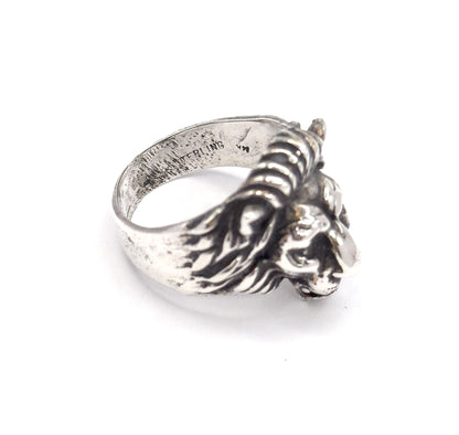 Vintage Leo Lion's Head Ring in Sterling Silver