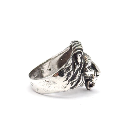Vintage Leo Lion's Head Ring in Sterling Silver