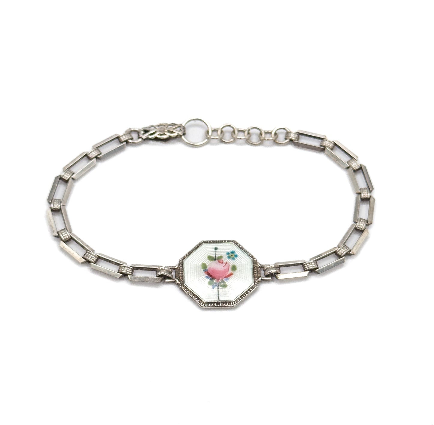 Art Deco Floral Enamel Bracelet in Sterling Silver