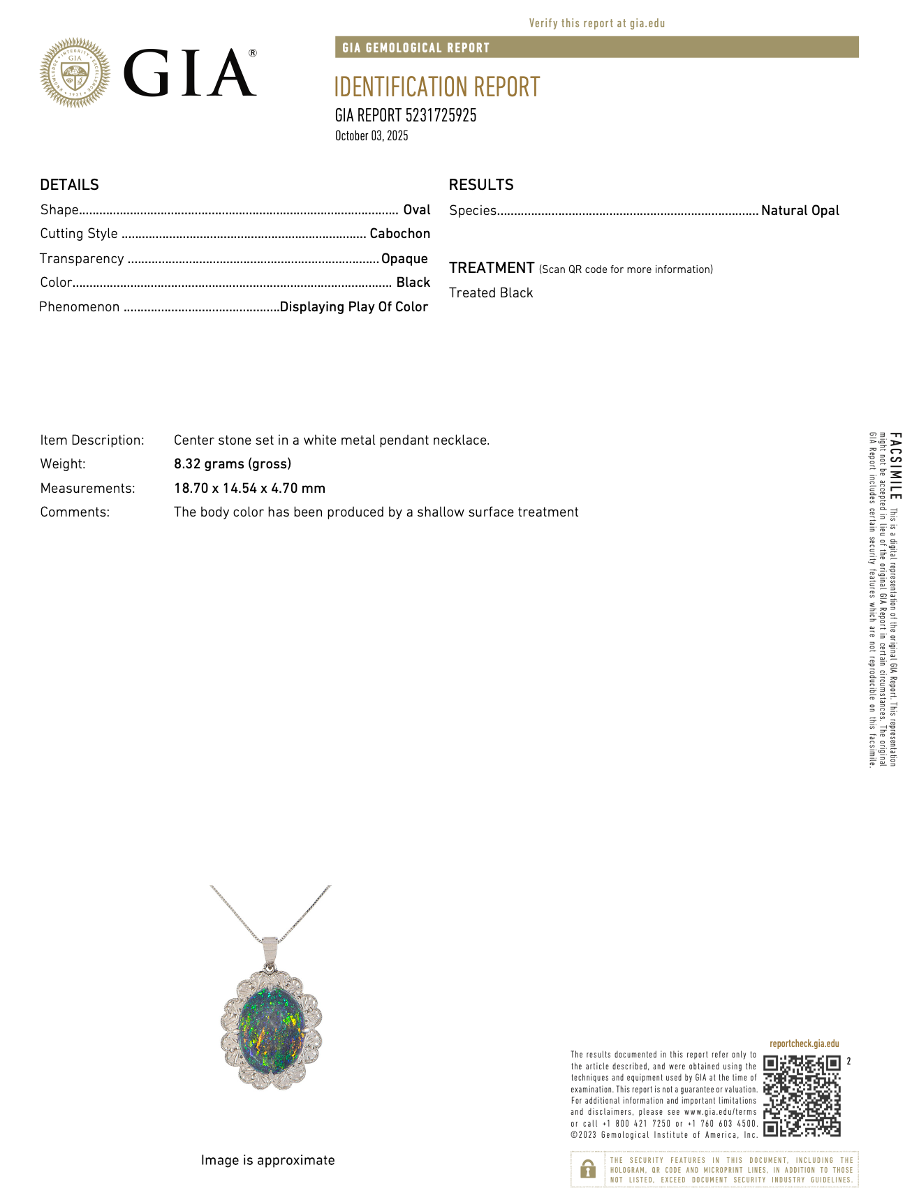 Vintage Black Opal Pendant Necklace in Platinum w GIA report