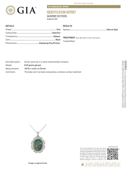 Vintage Black Opal Pendant Necklace in Platinum w GIA report