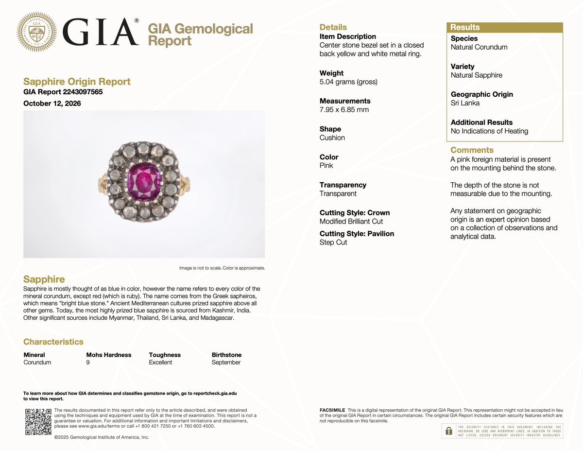 Georgian Pink Sapphire & Rose-Cut Diamond Ring in Silver-Topped Gold