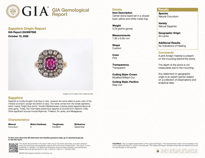 Georgian Pink Sapphire & Rose-Cut Diamond Ring in Silver-Topped Gold