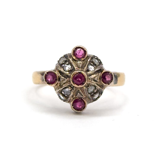 Vintage Ruby & Raw Diamond Ring in 12K Gold