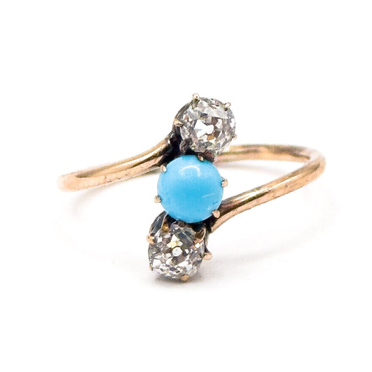 Victorian Old European Cut Diamond & Glass Ring in Gold