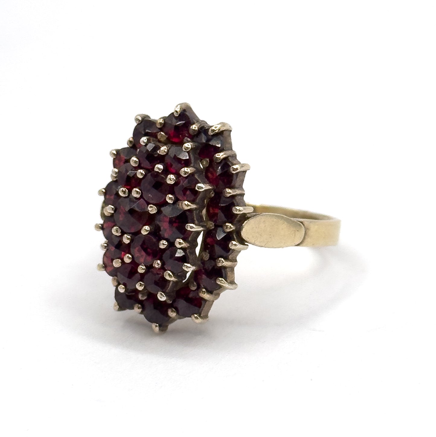 Art Deco Rose Cut Garnet Cluster Ring in 800 Silver