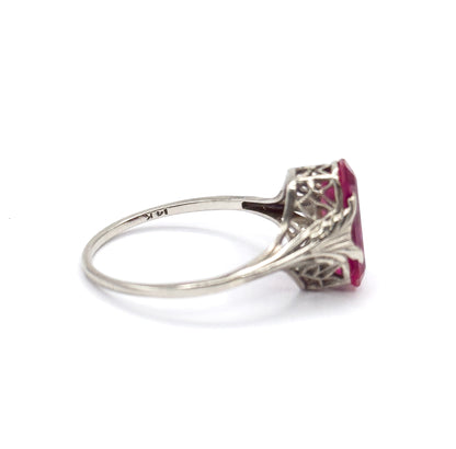 Art Deco Lab-Created Ruby Ring in 14K White Gold
