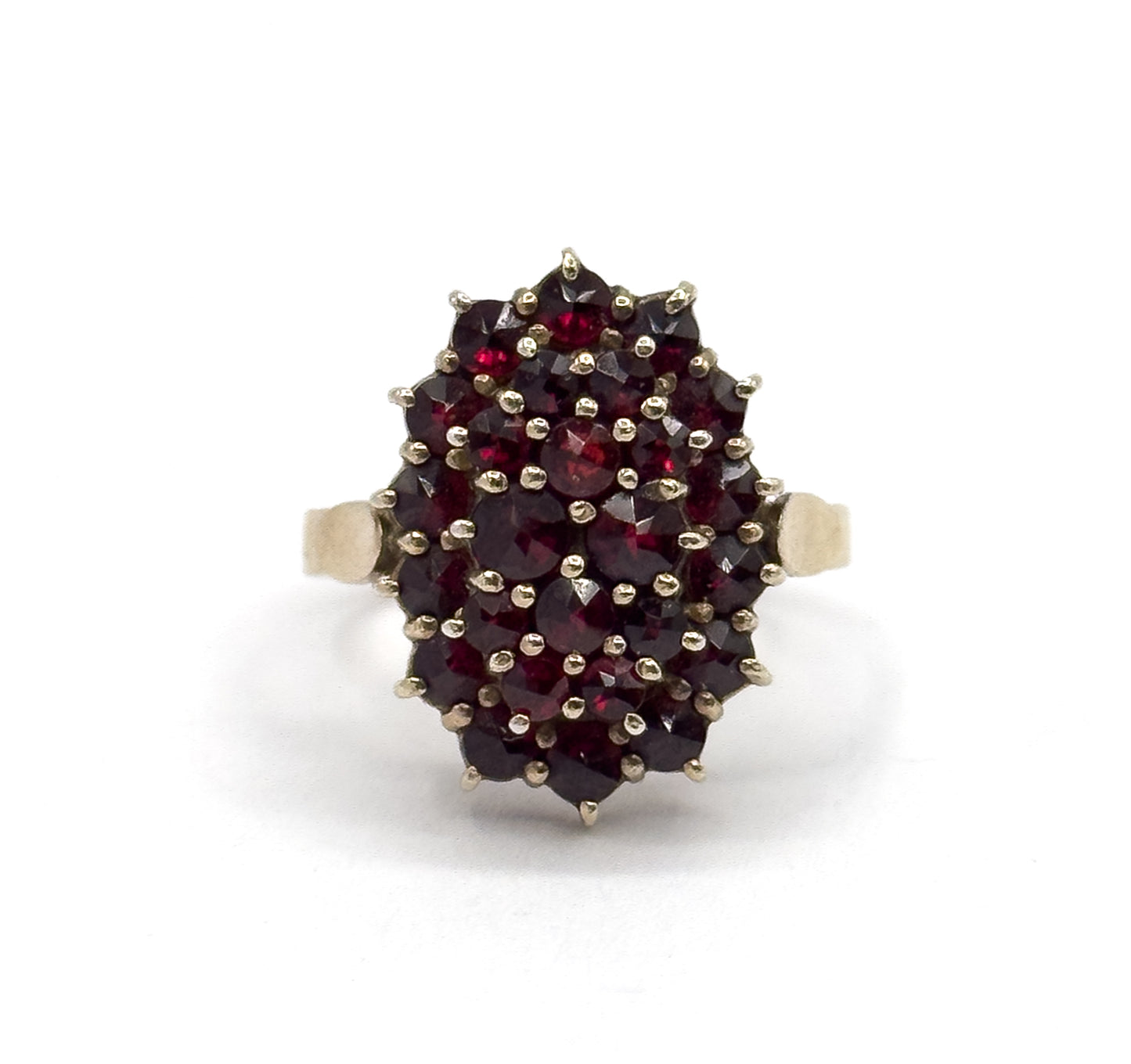 Art Deco Rose Cut Garnet Cluster Ring in 800 Silver