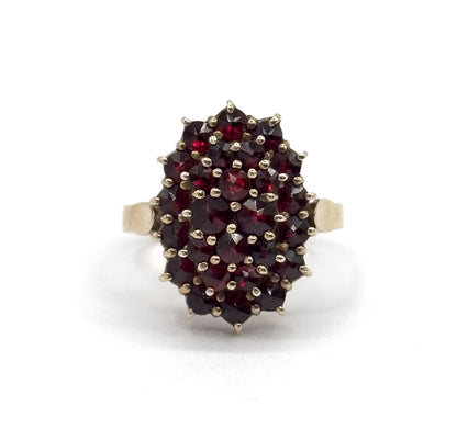 Art Deco Rose Cut Garnet Cluster Ring in 800 Silver