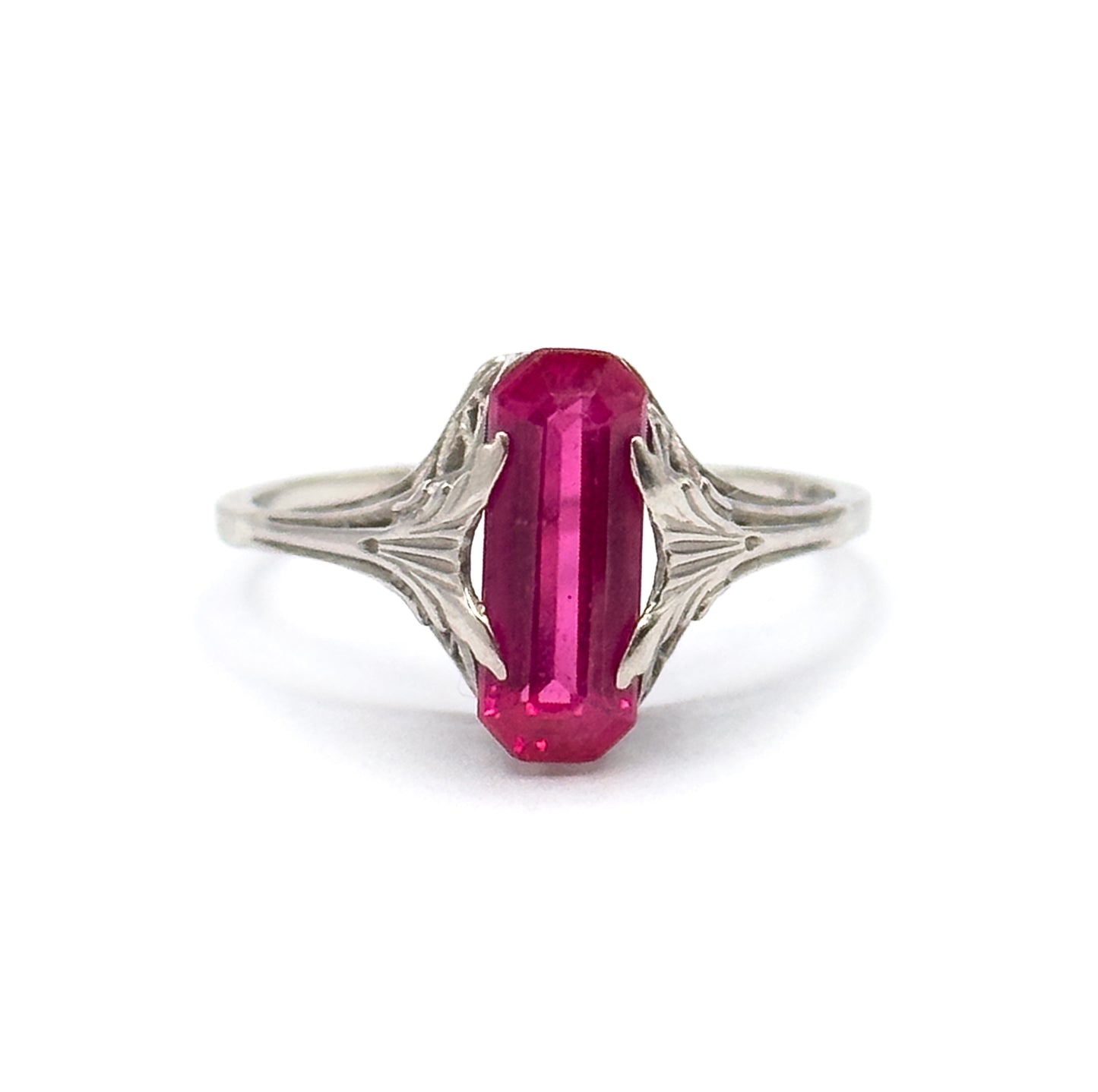 Art Deco Lab-Created Ruby Ring in 14K White Gold