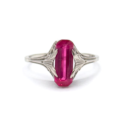 Art Deco Lab-Created Ruby Ring in 14K White Gold