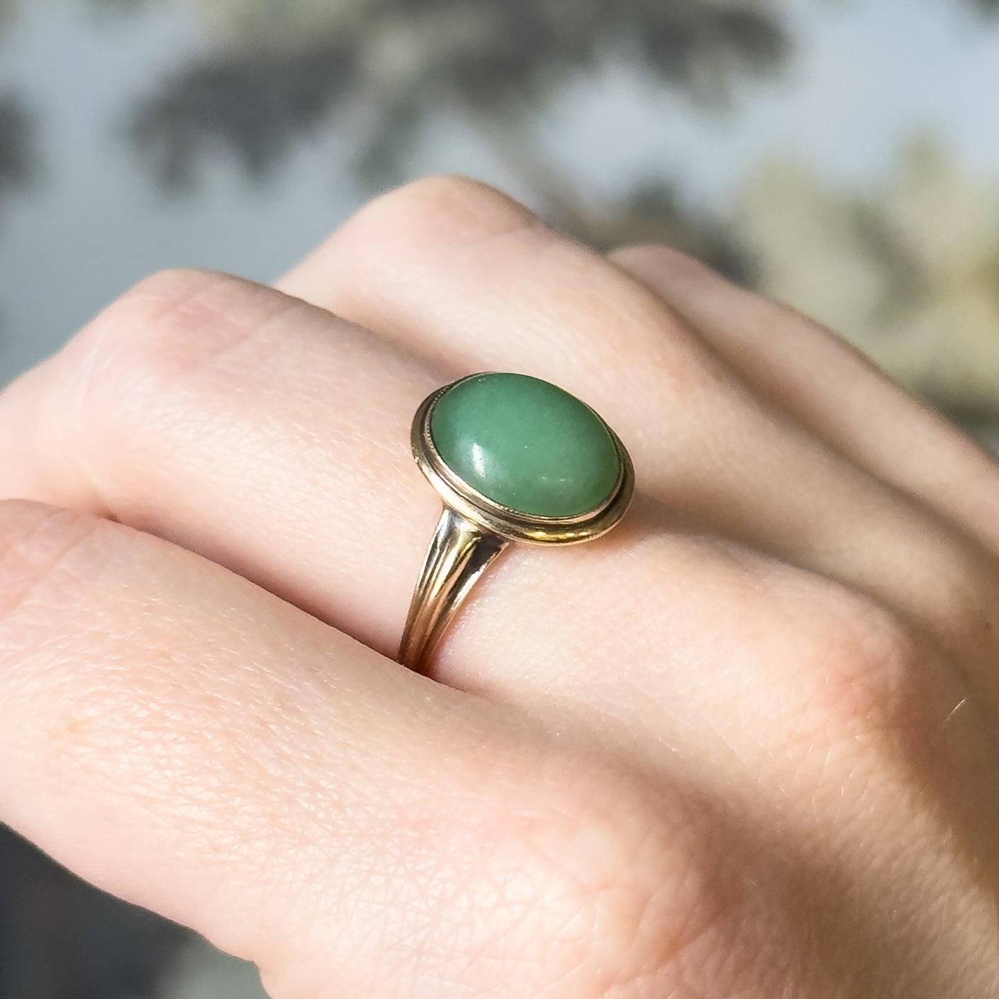 Mid-Century Jade Cabochon Ring in 10K Yellow Gold