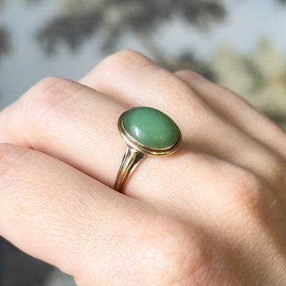 Mid-Century Jade Cabochon Ring in 10K Yellow Gold