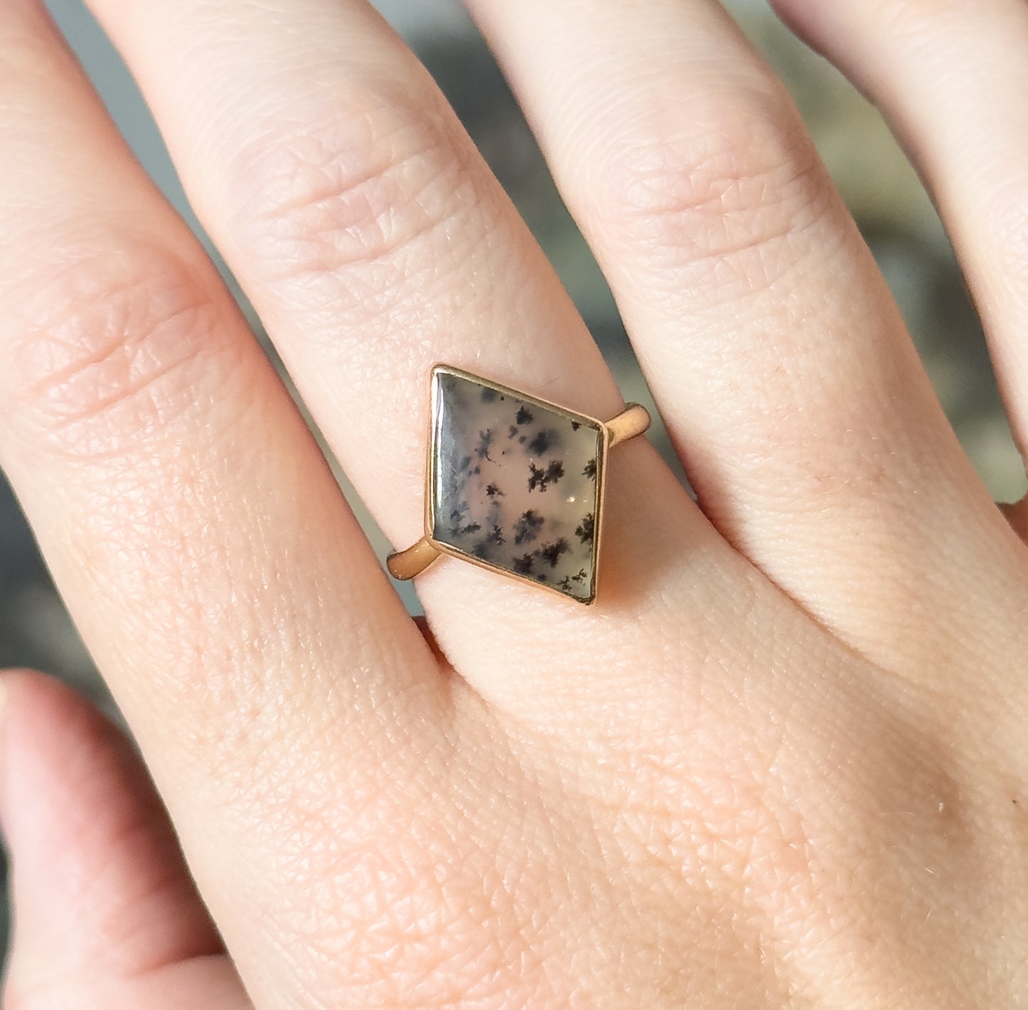 Vintage Dendritic Agate Ring in 10K Yellow Gold
