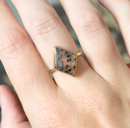 Vintage Dendritic Agate Ring in 10K Yellow Gold