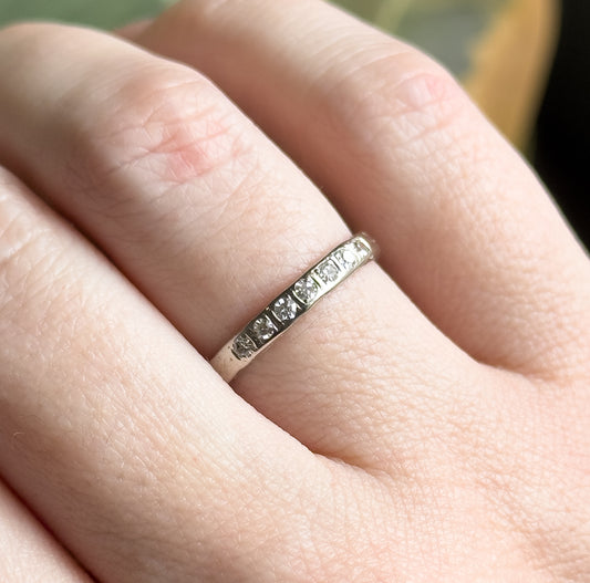 Art Deco Diamond Band with Valentines Day Engraving in White Gold