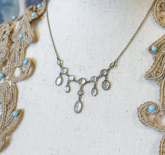 Antique Moonstone Drop Necklace in Silver