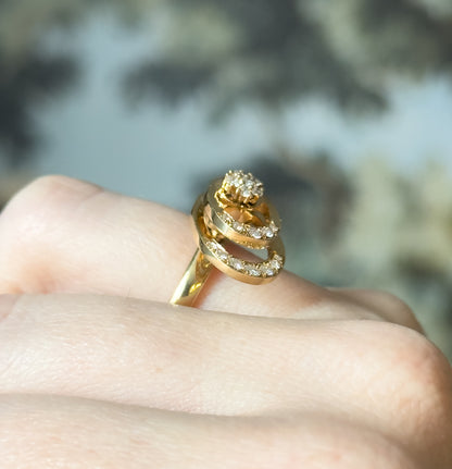 1970s Vintage N. Teufel Diamond Kinetic Spinner Ring in 14K Yellow Gold