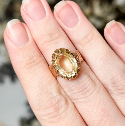 Antique Victorian Citrine Quartz Ring in 10K Rose Gold