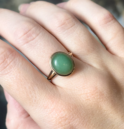 Mid-Century Jade Cabochon Ring in 10K Yellow Gold